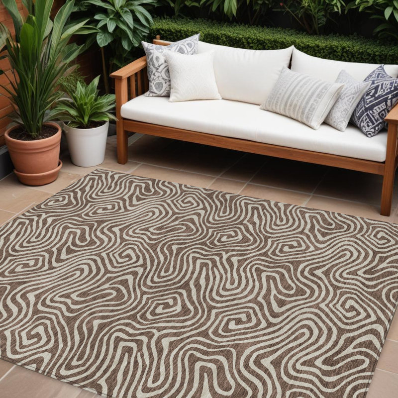 Tapis intérieur lavable abstrait 9 pi x 12 pi brun et beige