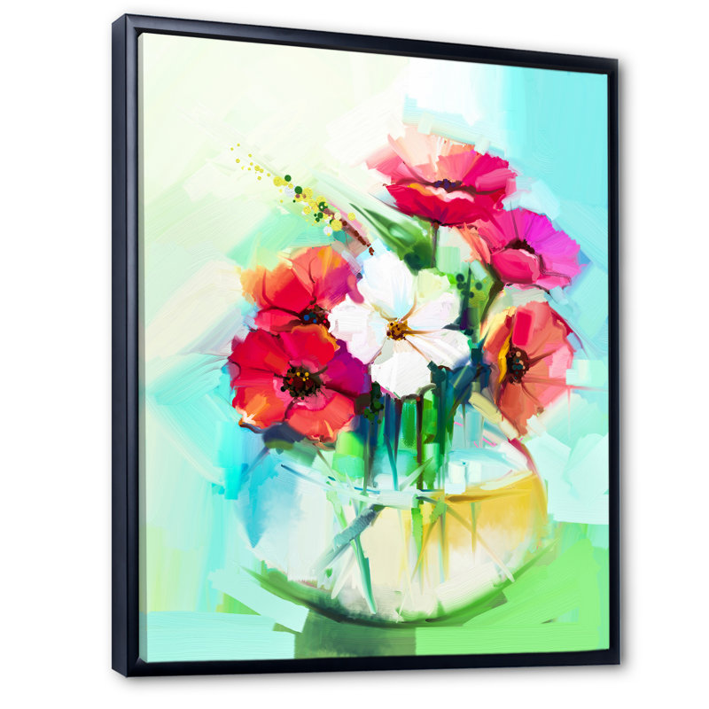 Fleurs de gerbera délicates aux couleurs pastel II - Peinture, H 32 po x l 16 po x P 1 po, Cadre flottant noir
