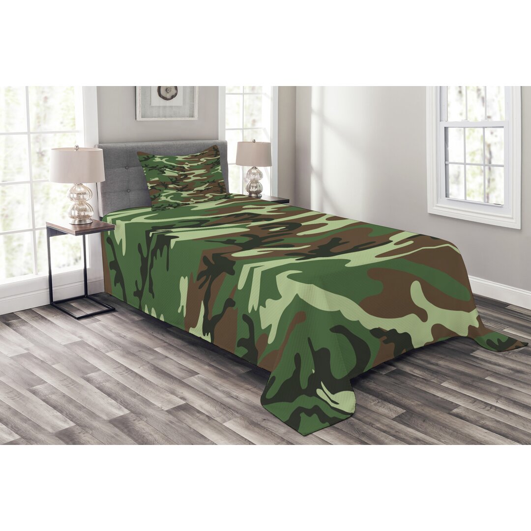 Gestepptes Bettdecken-Set, Classic American Woodland, Camo, Grün Braun Forest Green