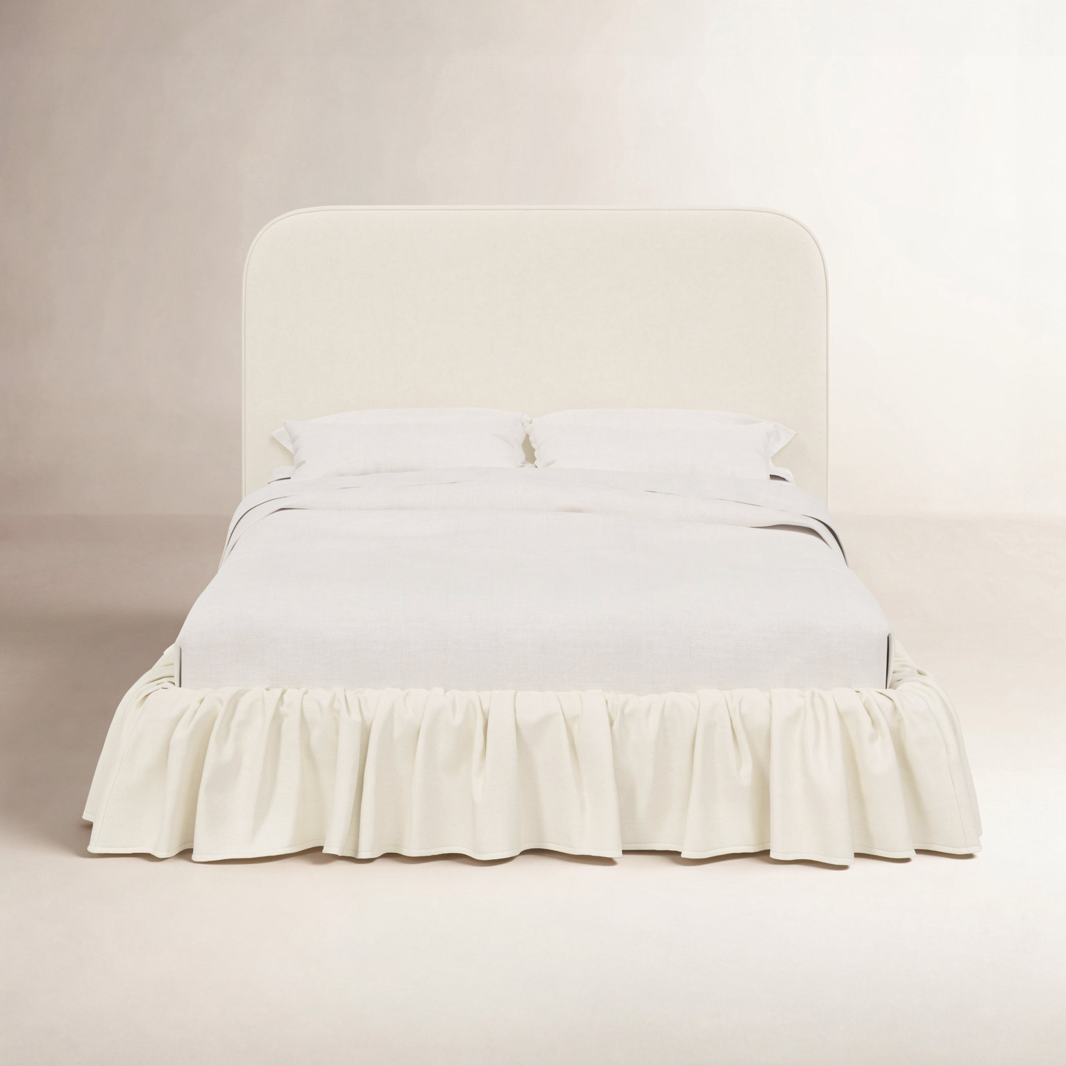 Maggie Ruffle Platform Bed, Zuma White Textured Linen, Full