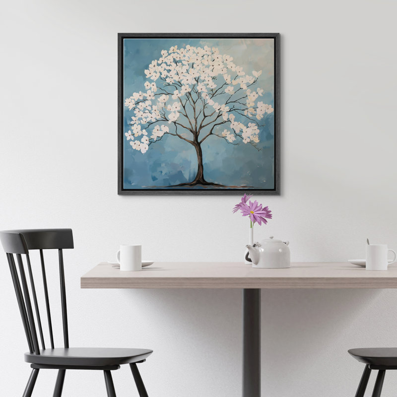 Flowers Blossom On Tree Branches, Black Floater Frame, 24" H x 24" W