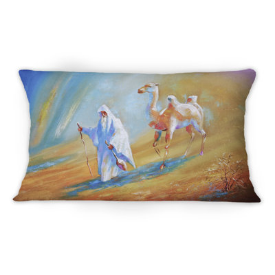 An Old Sage Walking Through The Desert - Vintage Printed Throw Pillow 1