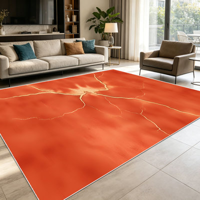 Tapis de sol abstrait en terre cuite orange 1PC pour le salon, doux et confortable, adapté à toutes les saisons, facile à entretenir, lavable à la machine, convient pour l'entrée, la chambre à coucher, la cuisine, le patio, la décoration intérieure et extérieure.