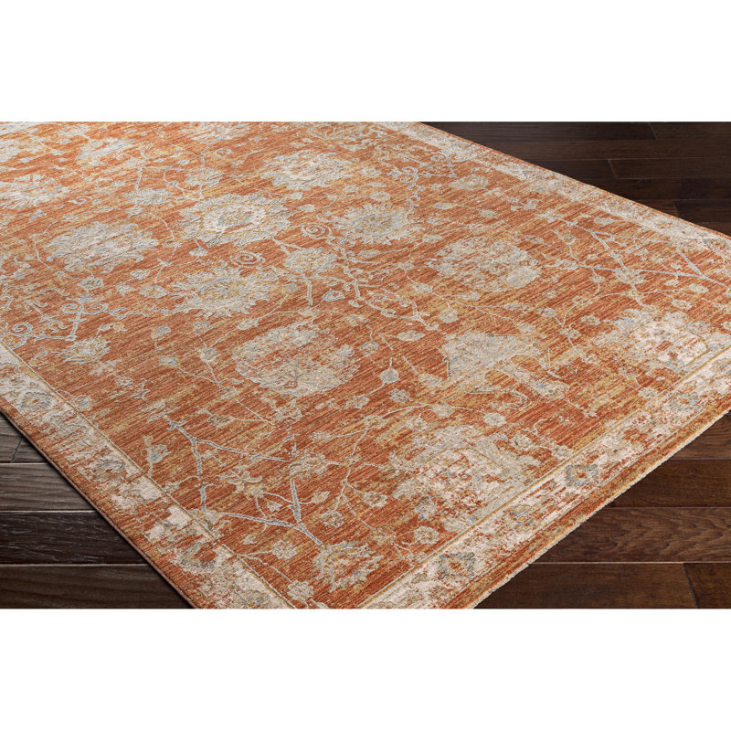 Tapis oriental orange brûlé Conlan, Tapis de couloir 2 pi 7 po x 7 pi 3 po