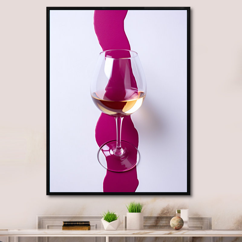 Verre à vin blanc présentation magenta, 40" H x 30" W, Cadre flottant noir