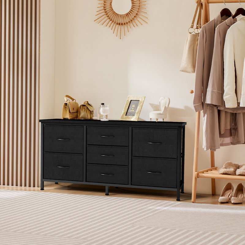 Commode avec 7 tiroirs en tissu, commode l 47,2 po avec plateau en bois, meuble télé pour téléviseur jusqu'à 55 po, rangement large, commode