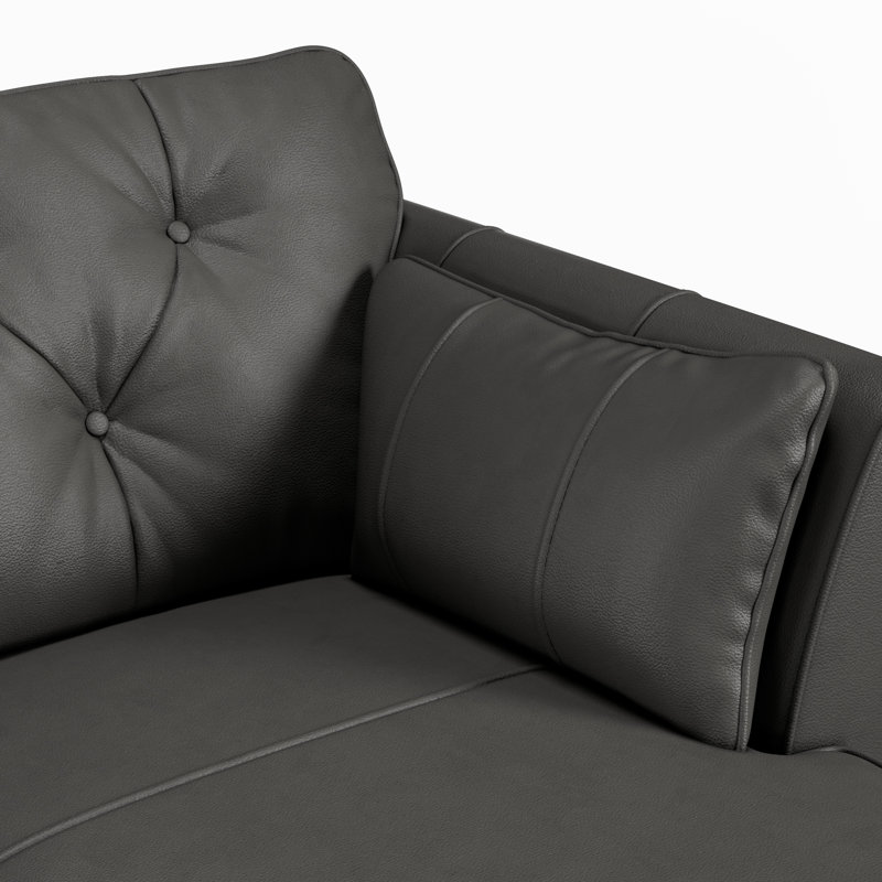 Hoxton 3 Seater Leather Maxi Sofa Chaise, Right Hand Facing, Raven, Light Wood