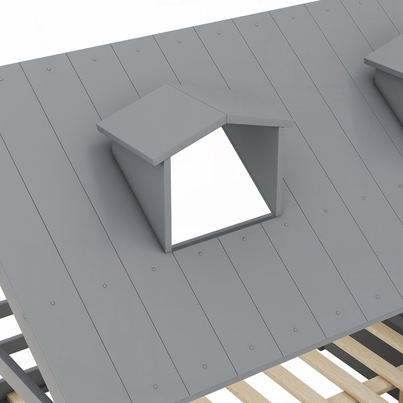 Structure de lit en bois, gris, Double