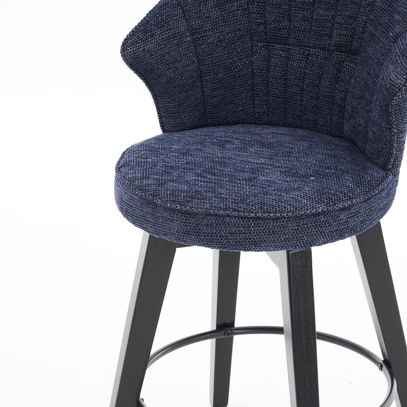 Tabouret de bar pivotant à hauteur de comptoir bleu de 25 po avec 2 pieds en bois massif, revêtement en chenille pour îlot de cuisine, pub à domicile, thème de salle à manger (2), revêtement, construction