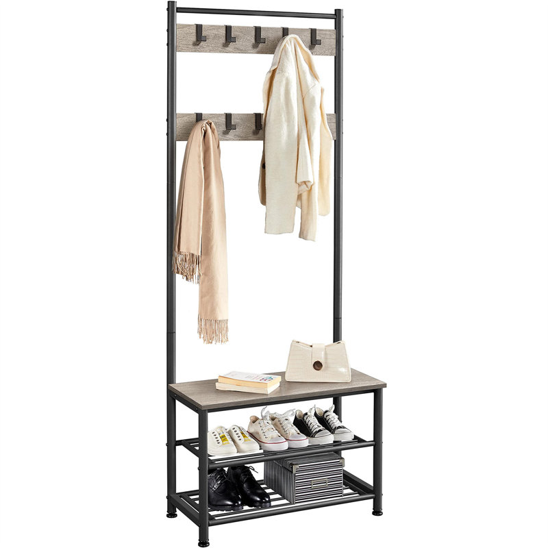 Luisella Iron Freestanding 9 - Hook Coat Rack, Black Grey
