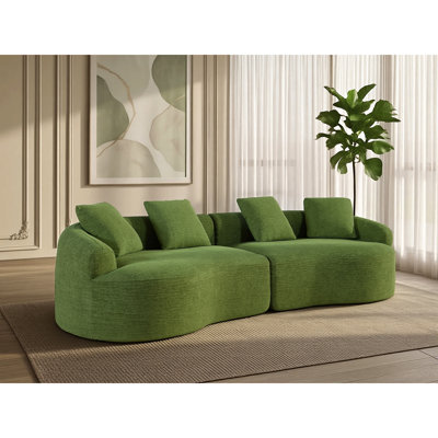 Canapé incurvé de 110 po pour le salon, fauteuil inclinable surdimensionné, canapé vert désossé, canapé modulaire en forme de nuage, canapé-lit courbé modulaire en chenille 4 places avec 4 coussins décoratifs