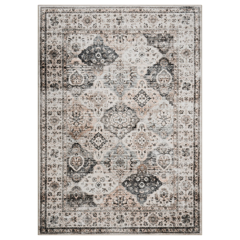 Non-Slip Washable Door Mat Vintage Distressed Floral Accent Rug for Outdoor & Indoor Entryway Collapsible Thin Carpet, Brown