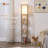 Modern Floor Lamp With Shelves, LED Light Included, Rustic Wood Stand, Glass Shelves For Display, Versatile Standing Lamp For Living Room, Bedroom, Office