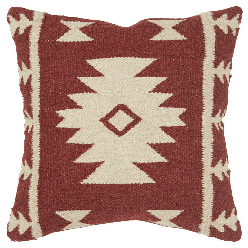 Coussin 18 "en coton rouge et beige, Rouge / ivoire