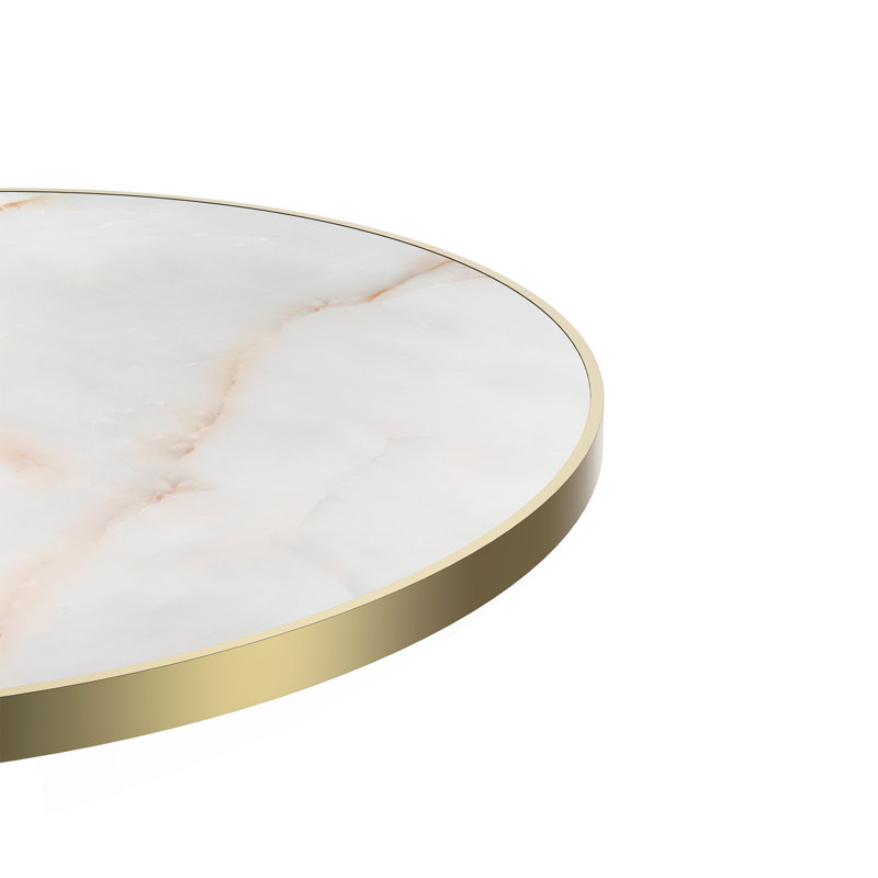 Table bistro ronde de 31,5 pouces avec plateau en faux marbre et plateau en métal robuste, facile à assembler, diamètre de la structure en métal robuste