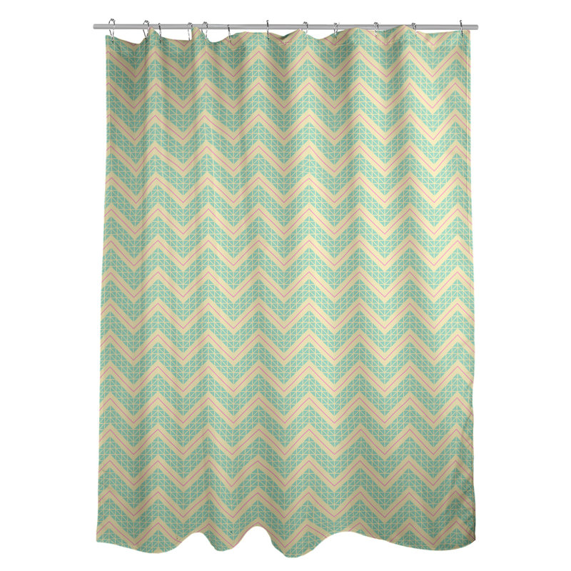 Rideau de douche simple à chevrons à la main classic, Vert, rose et jaune