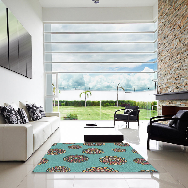 Tapis de mer vert/orange à motifs, Carré 3 pi