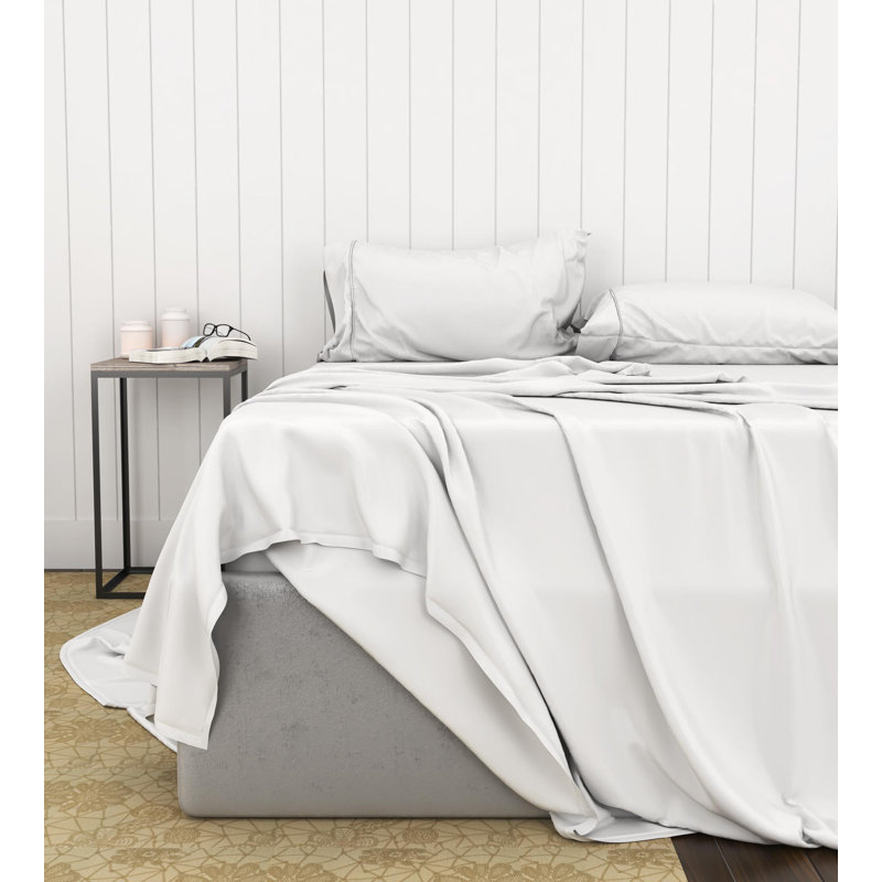 Sateen Standard Sheet Set, Full Sheet Set + Fitted Sheet + 2 Pillowcases, White