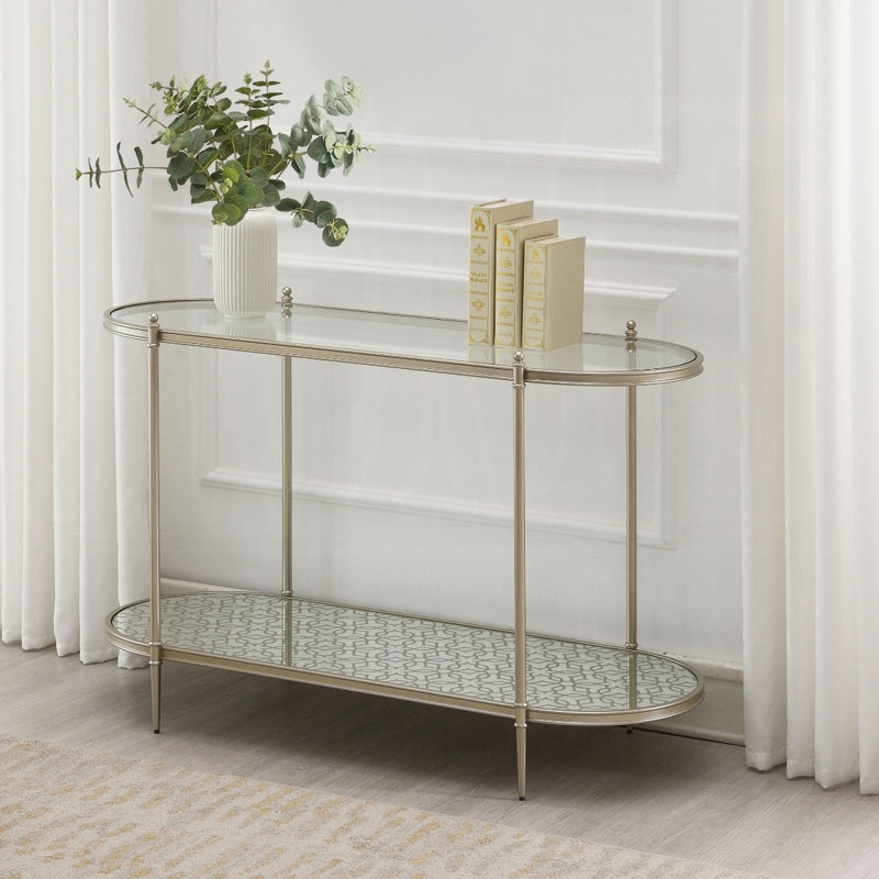 Table de canapé avec dessus en verre et champagne Zab