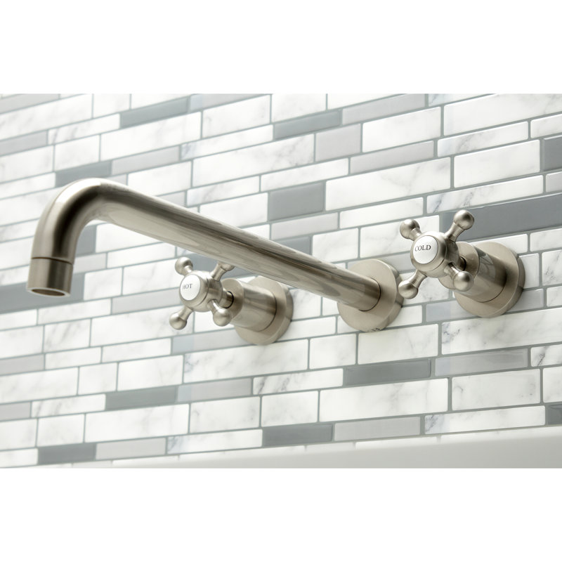 Kingston Brass Metropolitan Two-Handle 3-Hole Wall Mount Roman Tub Faucet, Brushed Nickel