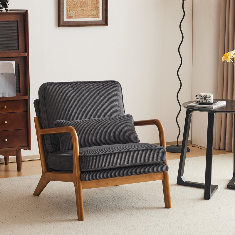 Fauteuil Mid-Century en bois massif Chai, Gris