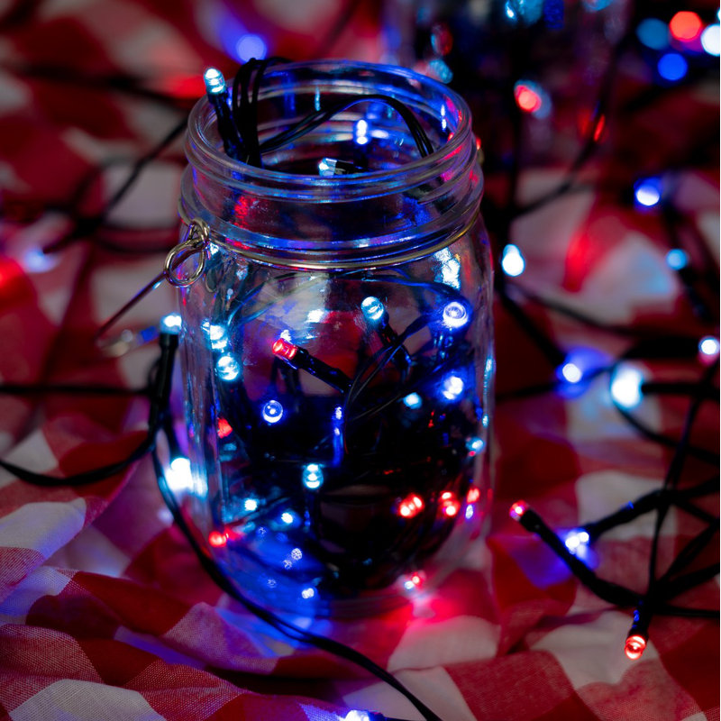 Edie Outdoor 125 - Bulb 68'' Solar Powered LED Wide Angle LED String Light, Red/Blue