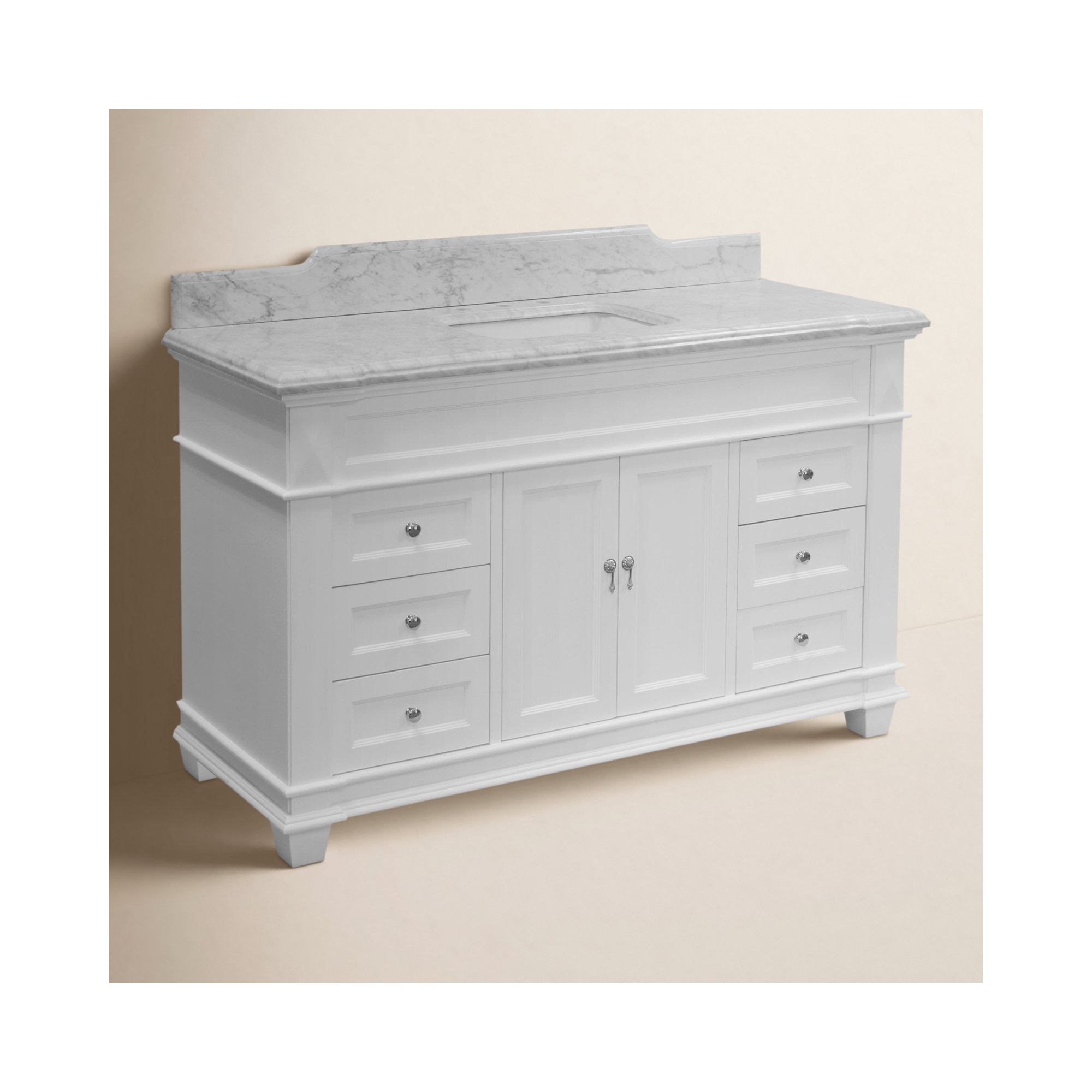 Ensa 60'' Single Bathroom Vanity, Carrara Marble, White