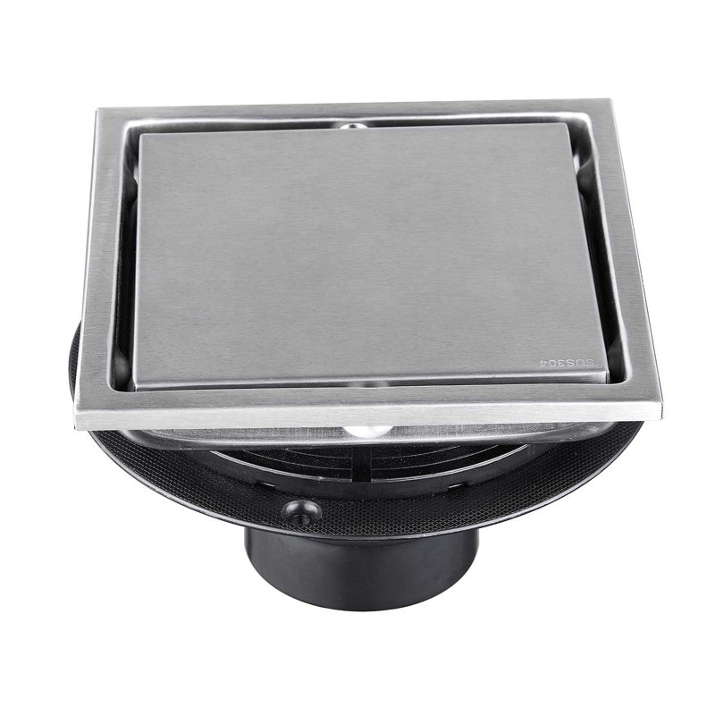 6 Inch Square Shower Floor Drain, Brushed Nickel