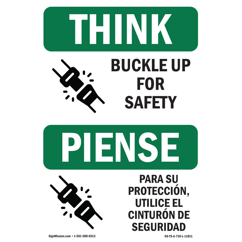Attachez votre ceinture de sécurité, H 18 po x l 12 po x P 0,1 po