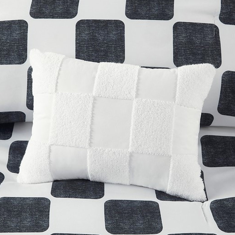 Édredon simple / simple en microfibre à carreaux TG avec rembourrage, -, lavable à la machine, 1 édredon, taie décorative, 2 coussins décoratifs en toute sécurité, imprimé noir et blanc, coussins,