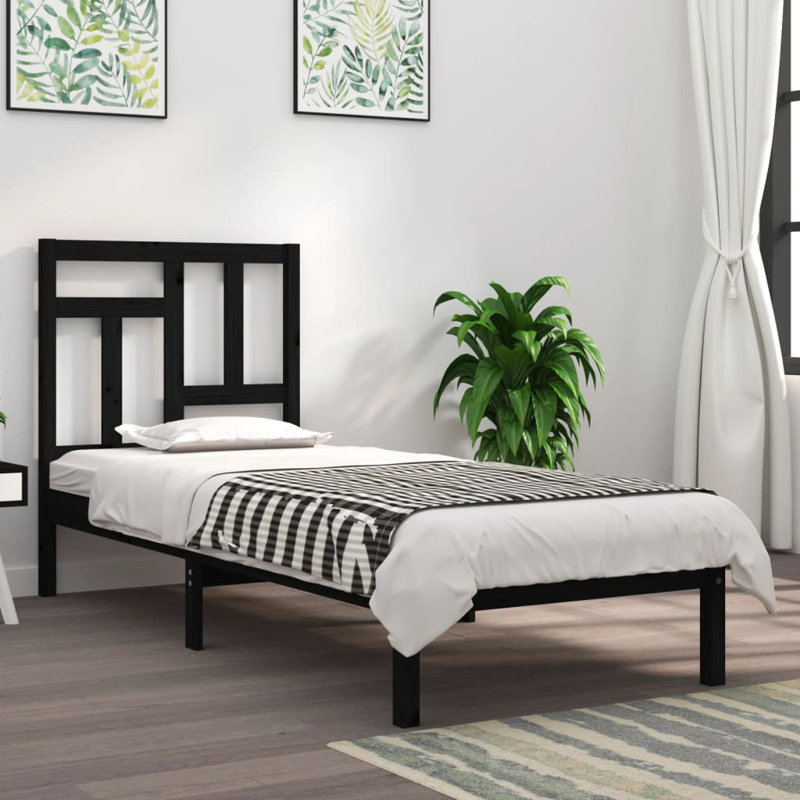 Bed Frame Solid Wood, Black, 200 x 200 cm