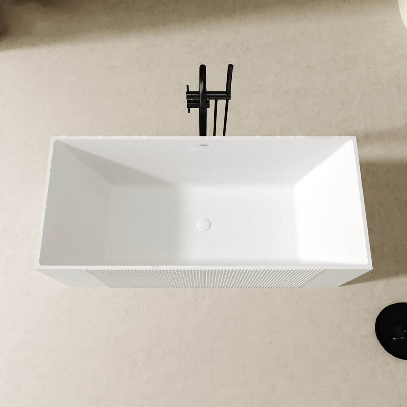 MonBlari 59" X 29" Freestanding Soaking Acrylic Bathtub with Overflow and Pop-up Drain For Bathroom, Glossy White