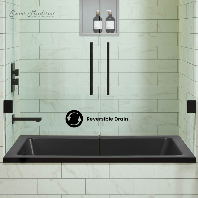 Voltaire 54" x 30" Reversible Drain Drop-In Bathtub, Black