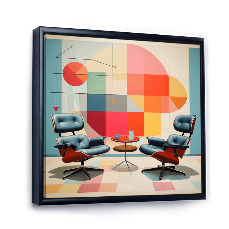 «Mid-Century Eames Delight» coloré - imprimé, H 16 po x l 16 po x P 1 po, Cadre flottant noir