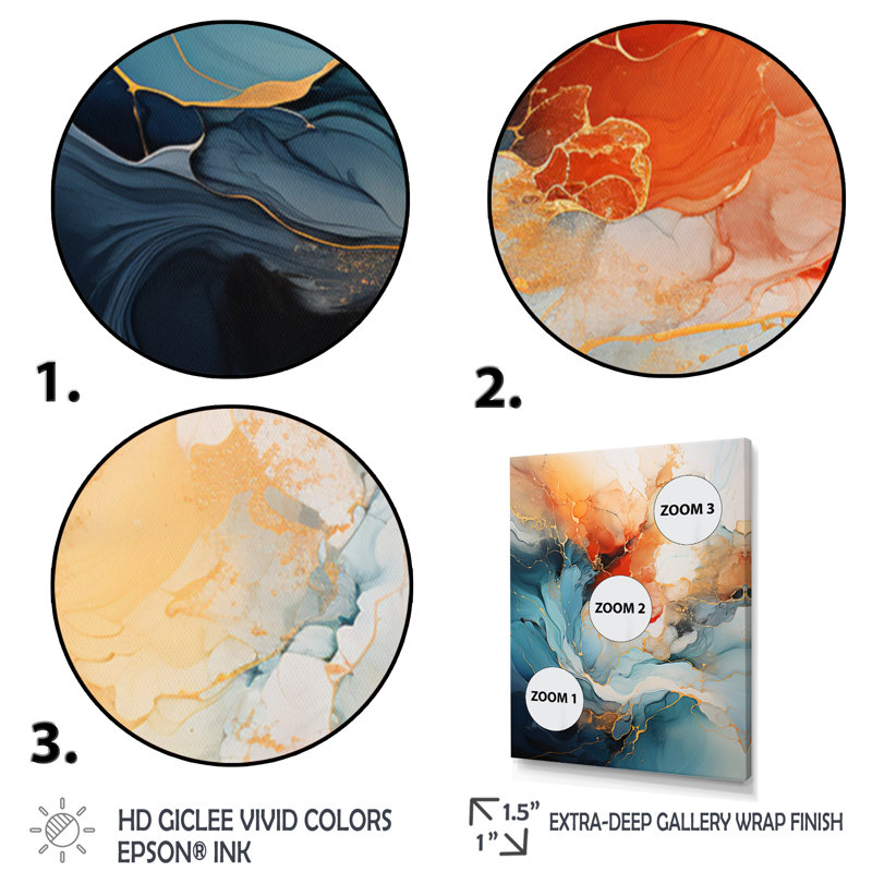 Teal Orange Bold Abstract Flow Collage II - Dams Framed Prints, 44" H x 34" W, No Frame, Wrapped Canvas