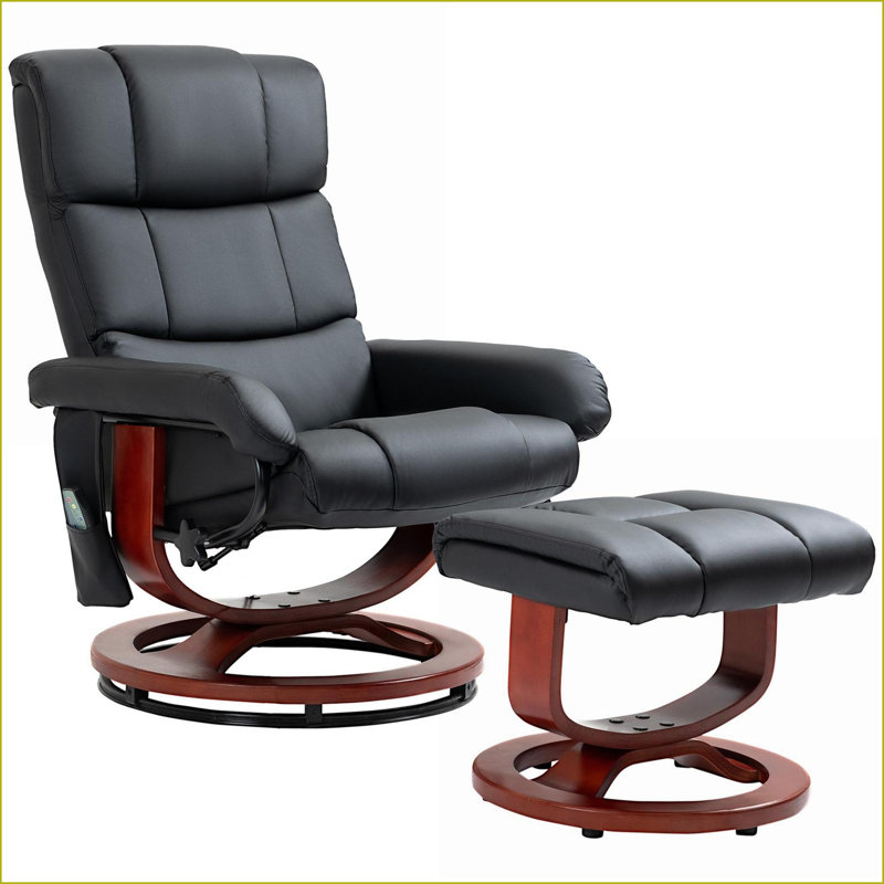Fauteuils inclinables avec repose-pieds, fauteuil inclinable de massage en similicuir HOMcom - pivotant à 360 °, 10 points de vibration, télécommande | Noir | Acier