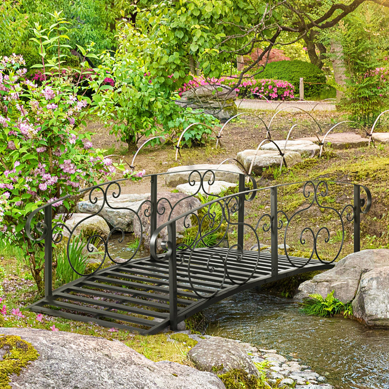 Pont d'arche en métal pour le jardin - noir, avec grilles latérales gracieuses et construction arche de cour