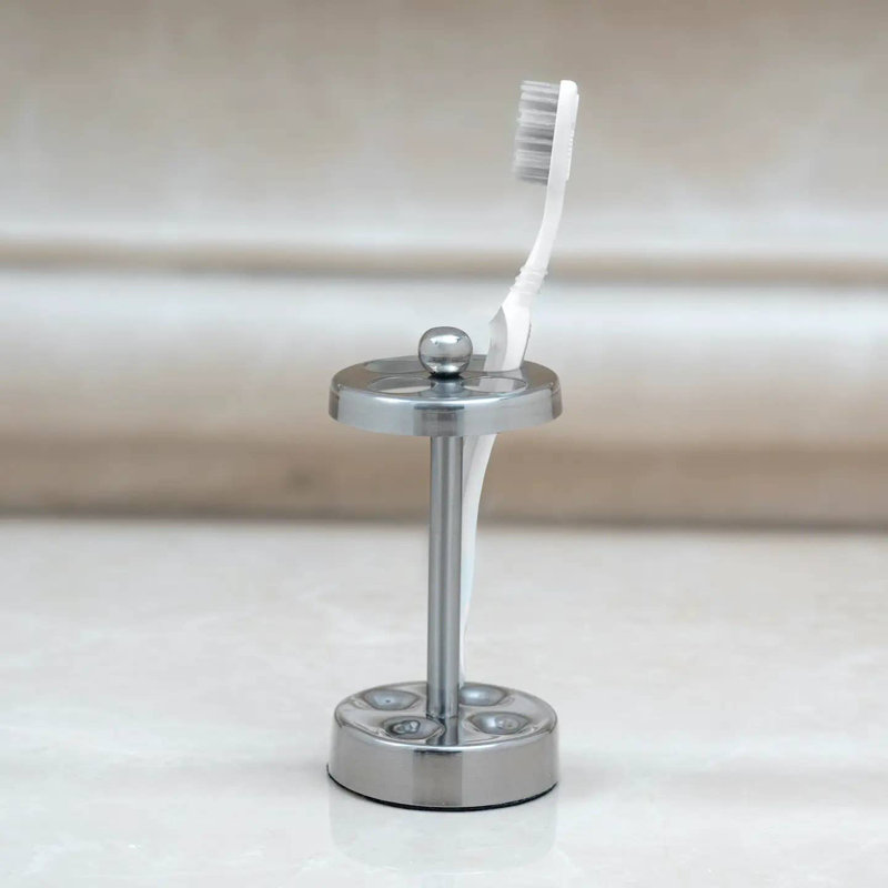 Porte-brosse à dents en métal 3 tons Oneita Triune | Support compact à fentes multiples pour brosses à dents, rasoirs et accessoires de maquillage | Brillant, nickel brossé et noir