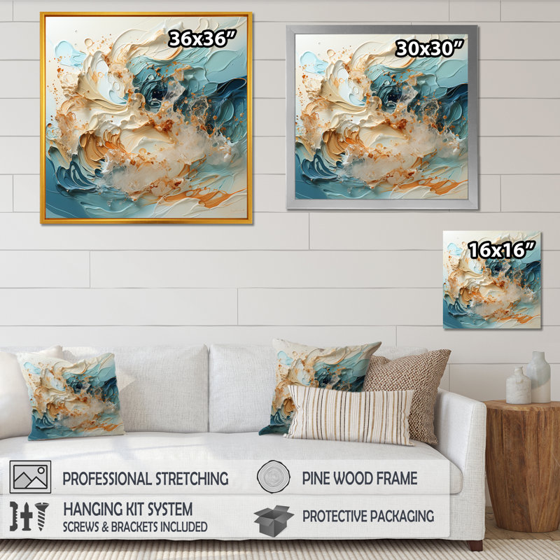 Blue Storm Liquid Art Charm Framed On Canvas Print, 16" H x 16" W x 1" D, Black Single Picture Framed