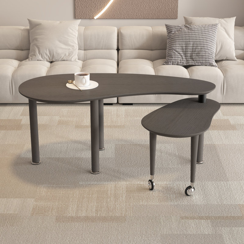 Modern Rotatable Nesting Coffee Table With Oak Veneer Top