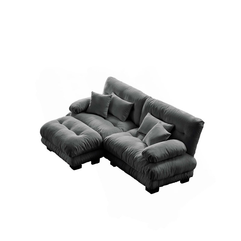 Canapé Cloud-Like Chenille 2 places avec coussins et 1 repose-pieds pour un confort et un soutien élégants, Gray
