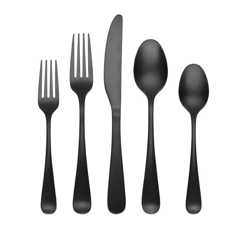 Rhiannon Satin 45-Piece Flatware Set, Black