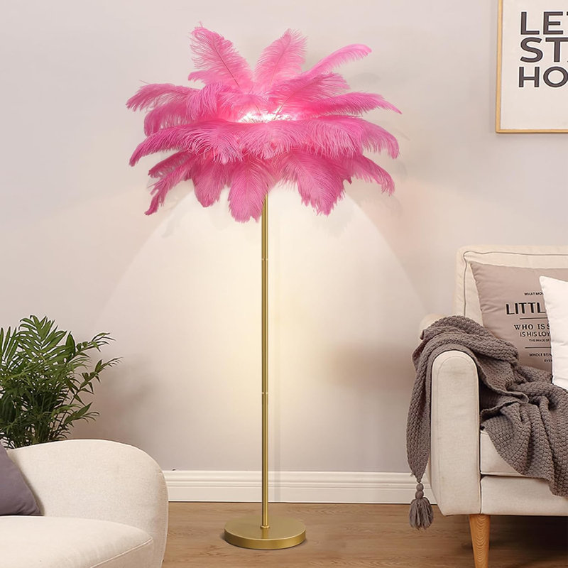 Natural Ostrich Feather Floor Lamp With 3 Color Temperatures, Sturdy Metal Base, And Adjustable Feathers For Living Room, Bedroom, And Home Decor