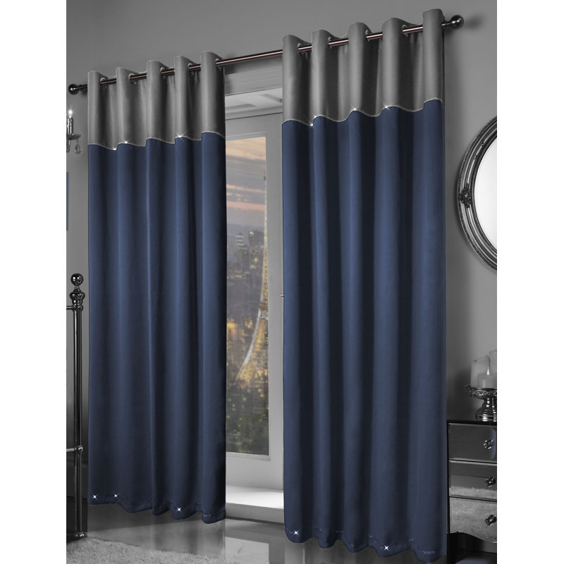 Ladejah Room Darkening Curtain Pair, 167 W x 137 D cm, Navy Silver