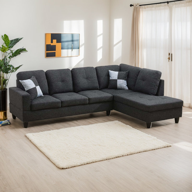 Larelle 103.5" Wide  Sofa & Chaise, Orienté à droite, Lin noir