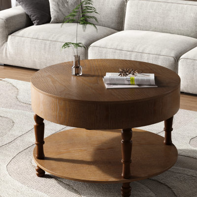 Living Room's 31.5" Modern Round Coffee Table, Dual Storage Feature, Hidden Compartment, Adjustable Levelling, H - Shape, Quick Install, Walnut Brown Room, Levelling Glides, Build, Easy Setup, Finish