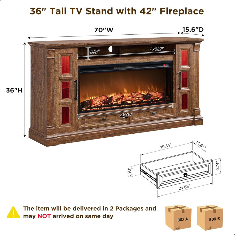 Farmhouse Tv Stand With Electric Fireplace, Brown