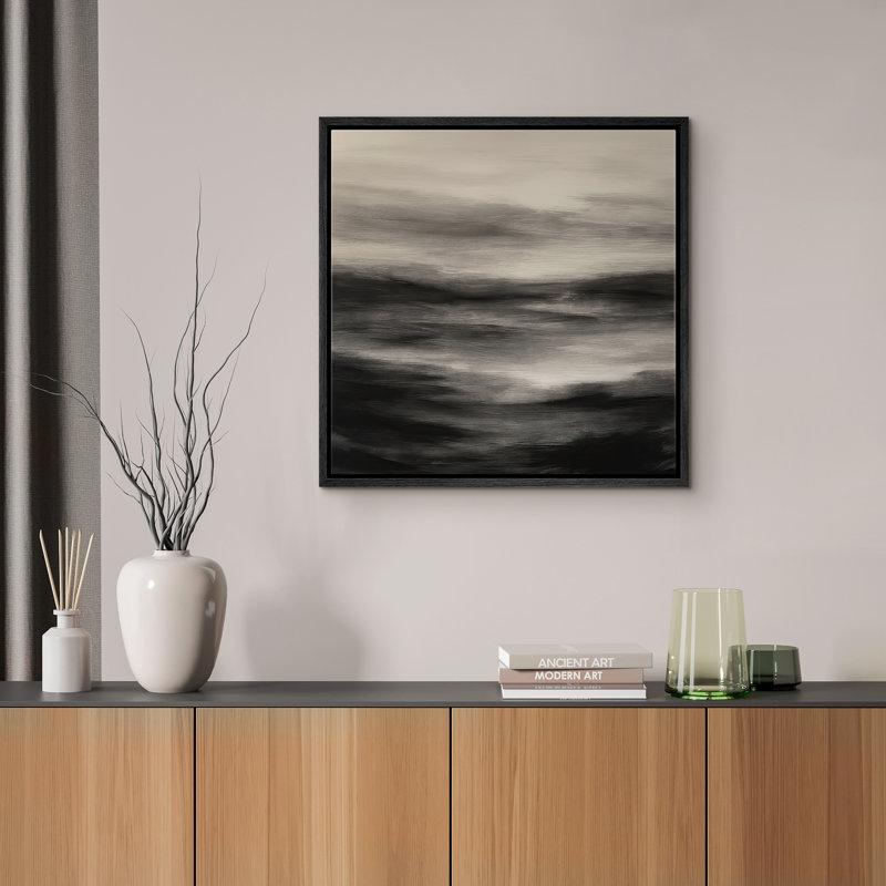 Reproduction de paysage abstrait encadrée d'art mural sur toile pour décor moderne neutre, H 24 po x l 24 po, Noir