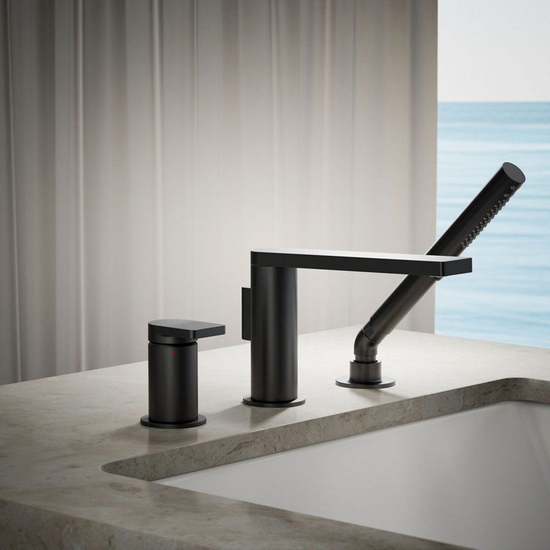 Composed Deck-Mount Bath Faucet With Handshower, Matte Black