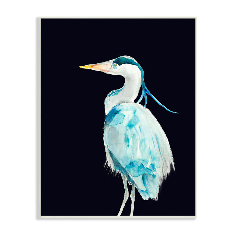 Great Blue Heron - Grand oiseau sur fond noir - impression, H 19 po x l 13 po, Bois